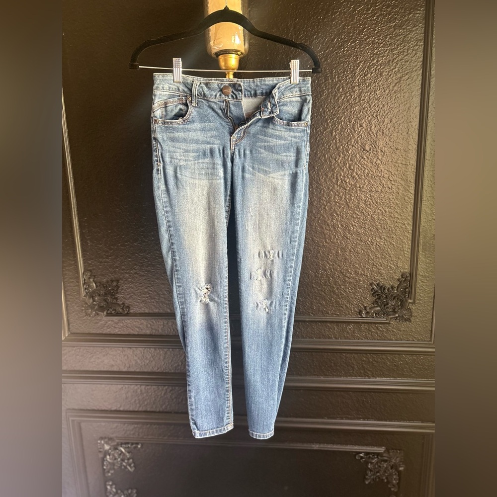 Evermore Denim Distressed Skinny Jeans Juniors Size 3 Blue Mid-Rise
